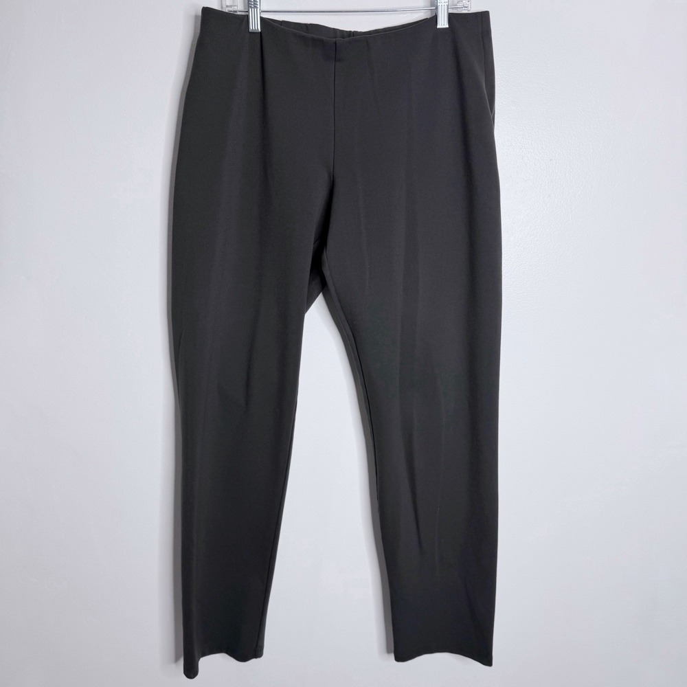 Eileen‎ Fisher Slim Leg Ankle Pants Stretch Knit Casual Dark Gray Large Pull On